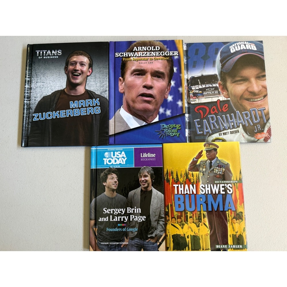 Lot of 5 Biography Books Zuckerberg Schwarzenegger Earnhardt Google Than Shwe